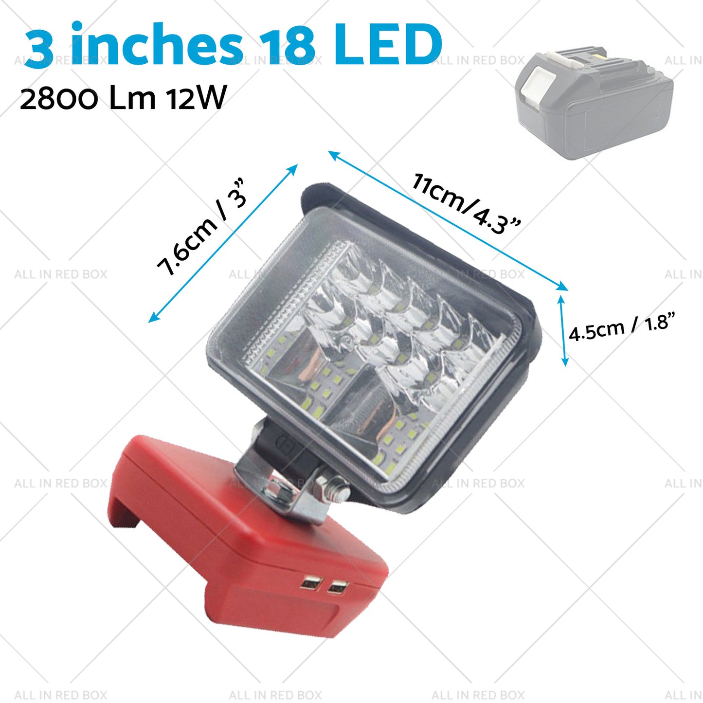 3in Wireless LED Work Light Tool Torch Suitable for Milwaukee 18V Li-ion Battery