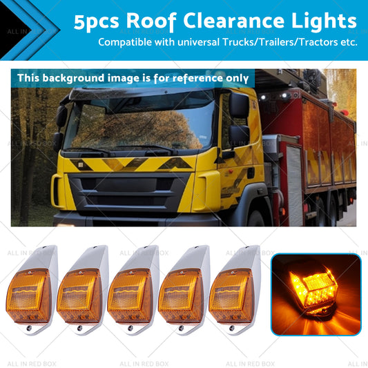 5x Roof Lights Clear Amber Cab Top Running Marker Light 12V 17 LED For Truck