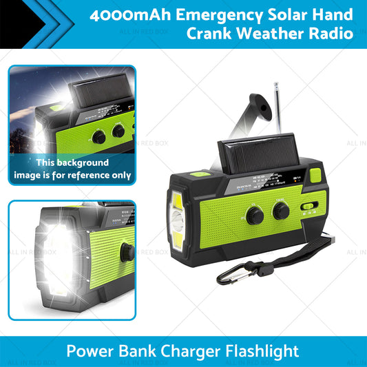 4000mAh Emergency Solar Hand Crank Weather Radio Power Bank Charger Flashlight