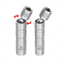 14/16 MM Thin Wall Magnetic Swivel Spark Plug Socket 12Point Removal Tools