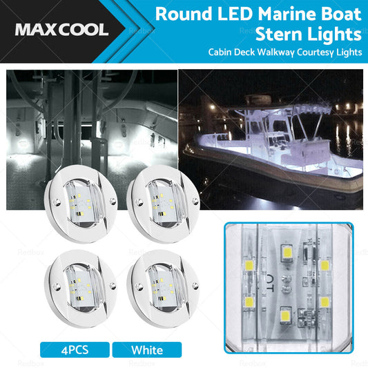 4X Round LED Marine Boat Cabin Deck Walkway Courtesy Lights White Stern Light