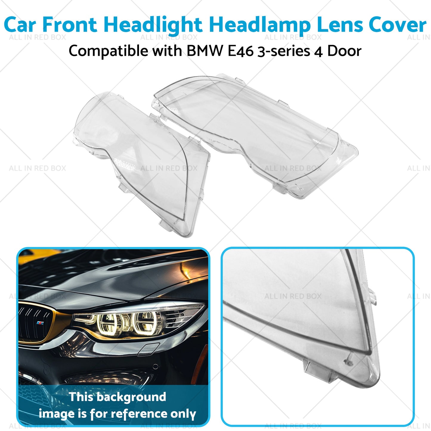 Car Front Headlight Headlamp Lens Cover Suitable for BMW 3-Series E46 4 Door