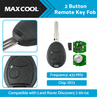 2 Button Remote Key Fob 433MHz ID73 Suitable For Land Rover Discovery 2 99-04