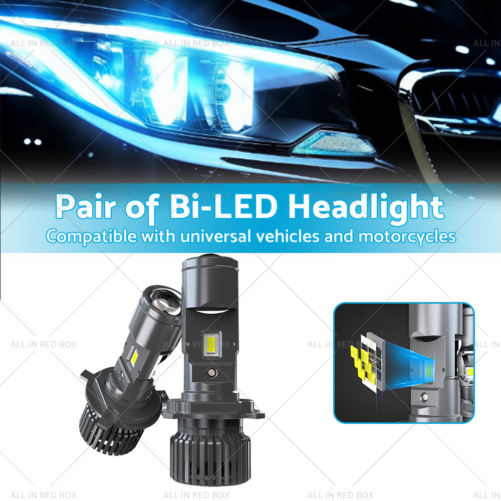 {{ Mini Bi-LED Projector Lens Headlight Globe Bulbs Hi Lo Retrofit RHD H4 9003 100W }} - Buy Car Parts Online at {{ Kaka Auto Parts }}.