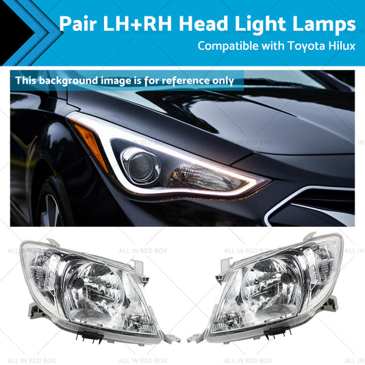 Pair LH+RH Head Light Lamps Suitable for Toyota Hilux Ute 2008-2012 2WD 4WD