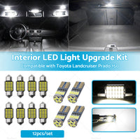 12Pcs Interior LED Light Upgrade Kit Suitable For Toyota Landcruiser Prado 150