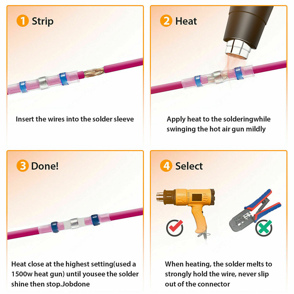 Solder Seal Sleeve Heat Shrink Butt Wire Connectors Terminals Waterproof