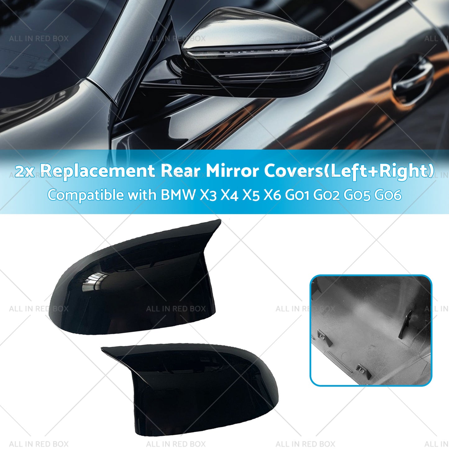 2x Black Rear Mirror Cover Caps Suitable For BMW X3 X4 X5 X6 G01 G02 G05 G06