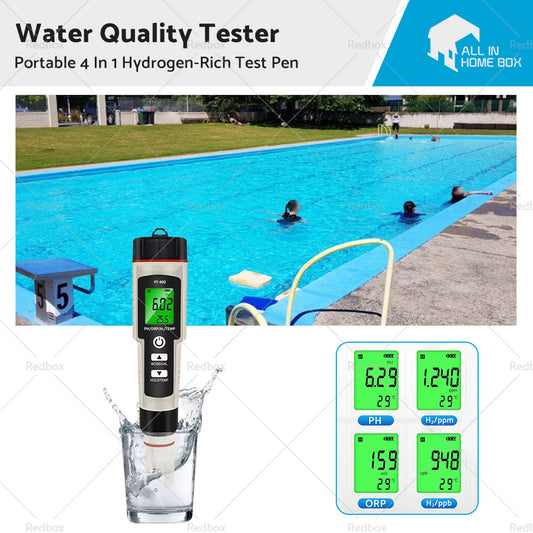 Portable 4 In 1 Hydrogen-Rich Test Pen PH ORP TEMP Water Quality Meter Tester