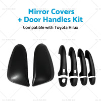 Black Mirror Covers  Door Handles Kit Suitable for Toyota Hilux 2015 - 2023