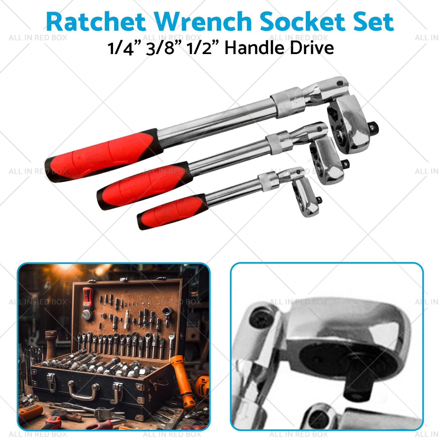 3x Ratchet Wrench Socket Set 1 4inch 3 8inch 1 2inch Handle Drive 72 Teeth Quick Release