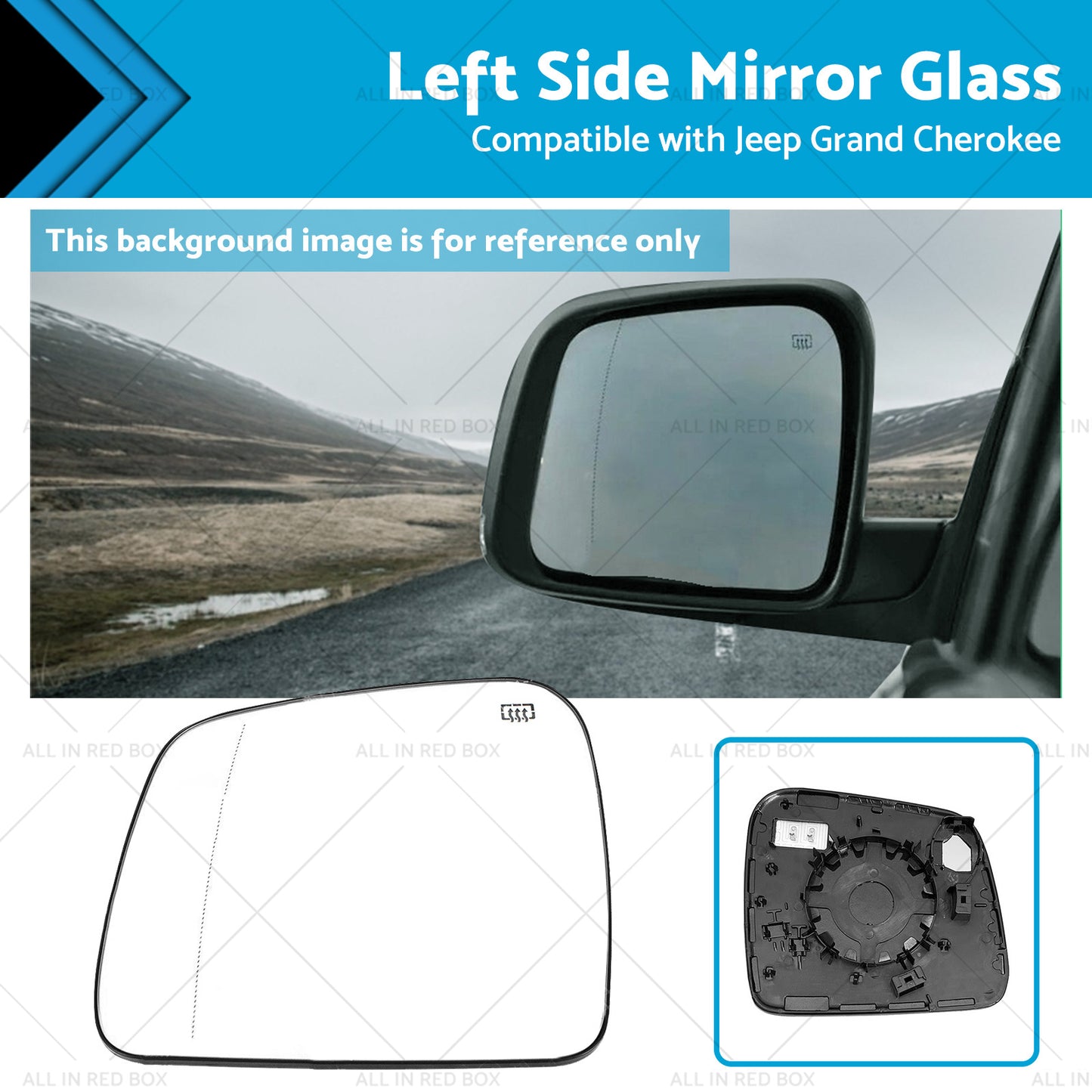 Left Side Mirror Glass Suitablefor Jeep Grand Cherokee WK 10- Convex Heated Base