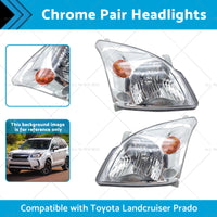 Chrome Pair Headlights Suitable for Toyota Landcruiser Prado 120 Series 02-09