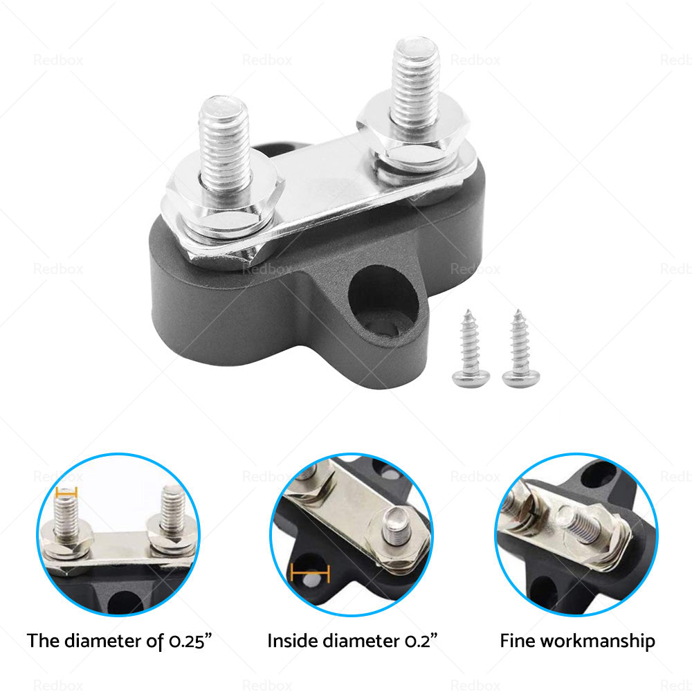 Bus Bar Terminal Block Heavy Duty Dual M6 Power Distribution Stud Black