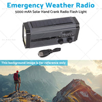 Solar Hand Crank Radio Emergency Weather 5000mAh Power Bank Flash Light Black