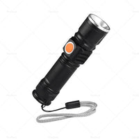 2PCS USB Rechargeable LED Flashlight Waterproof Torch Black