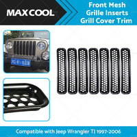 Front Mesh Grille Inserts Grill Cover Trim Suitbale For Jeep Wrangler TJ 97-06