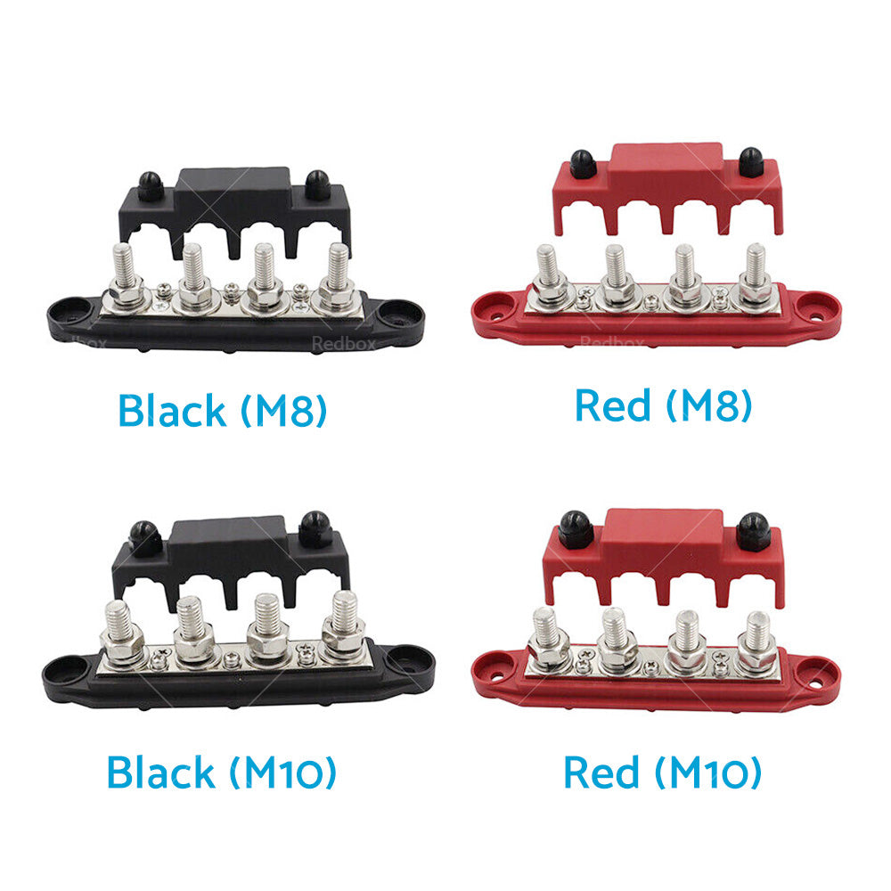 1x M8 or M10 DC 48V Studs Bus Bar Power Distribution Box Terminal Block Red or Black