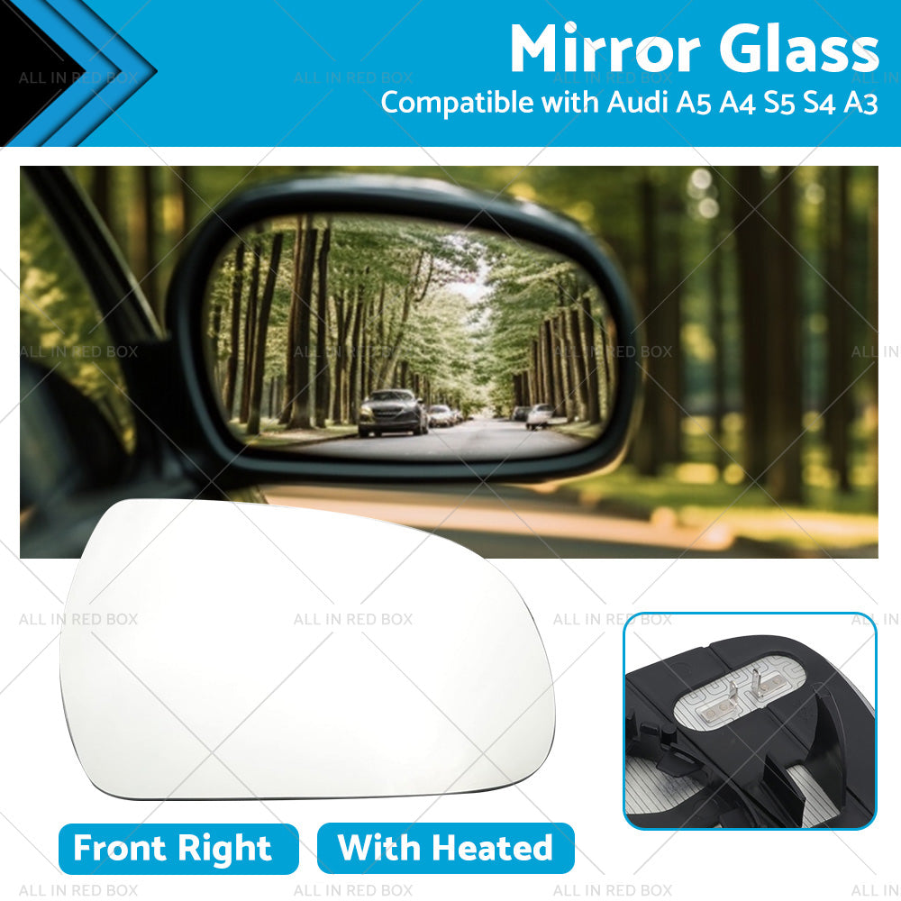 Right Side Mirror Glass with Heated Back Base Suitable for Audi A3 A4 A5 S4 S5