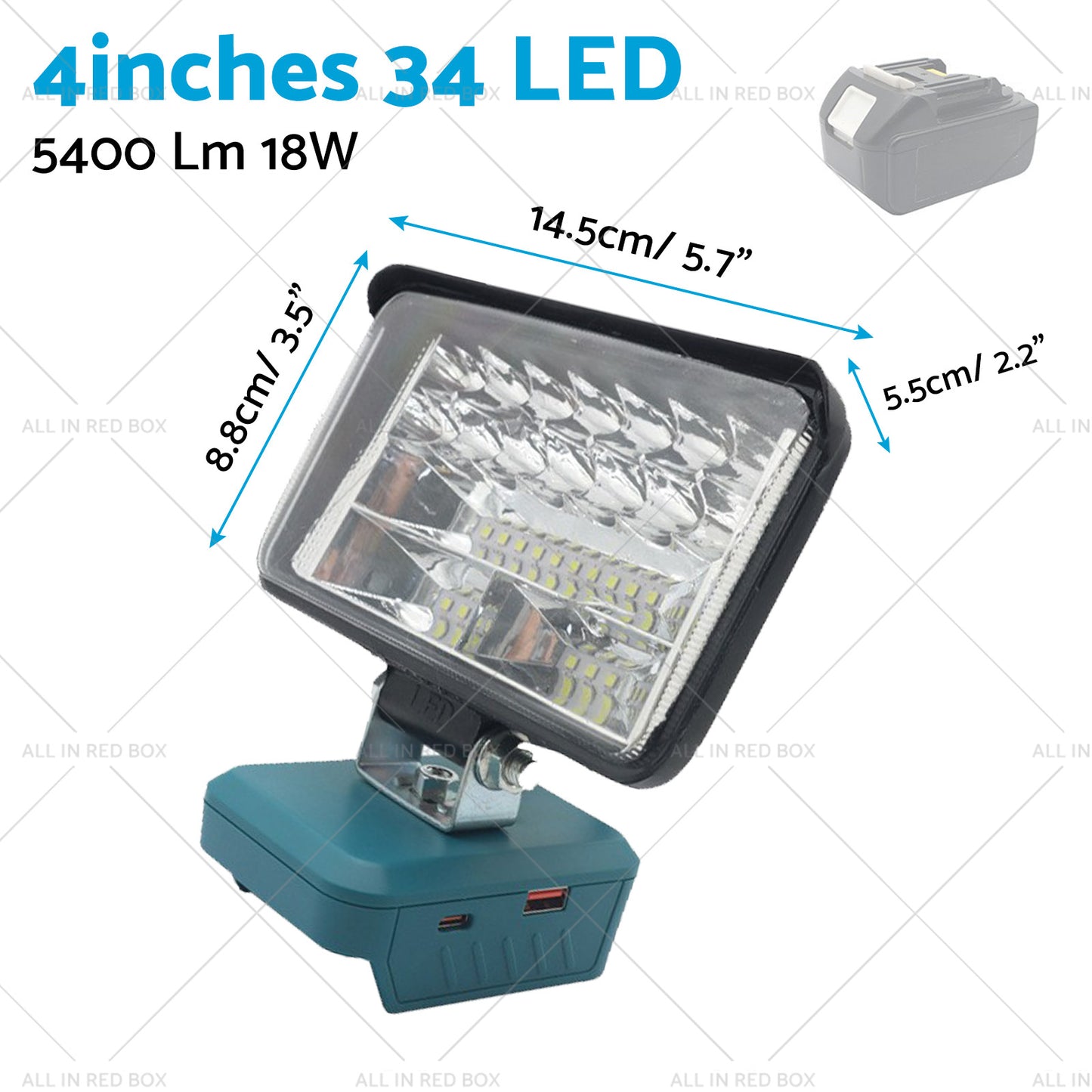 4in LED Work Light Suitable For Makita 18V Li-Ion Battery Workshop Flashlights