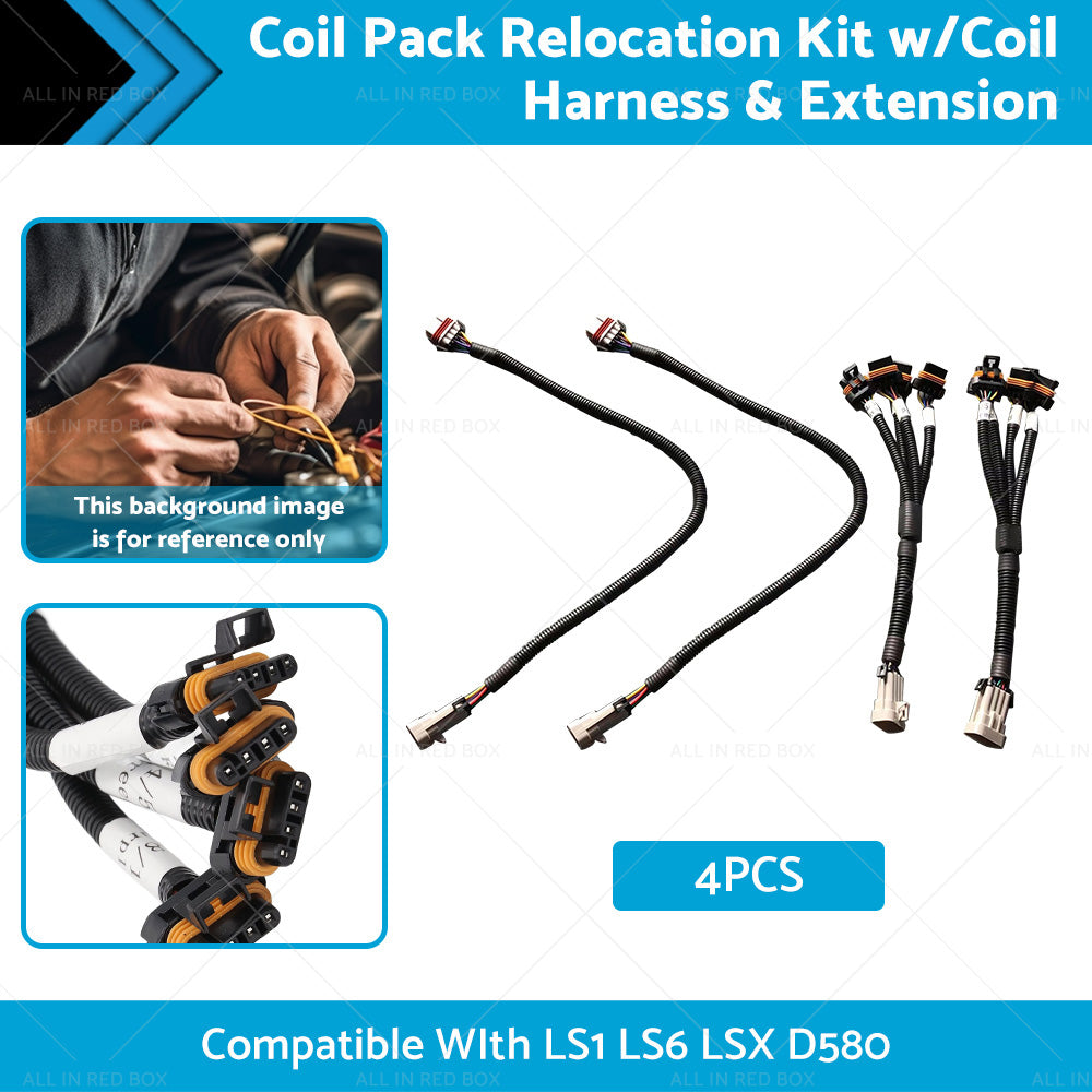 4PCS Coil Pack Relocation Kit w Coil Harness  and Extension Suitable For LS1 LS6 LSX