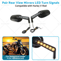 2x Rear View Mirrors LED Turn Signals Muscle Suitablefor Harley Davidson V-Rod