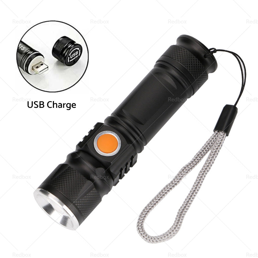 2PCS USB Rechargeable LED Flashlight Waterproof Torch Black