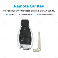 1Pc 3 Buttons Remote Key Fob 433MHz BGA With Chip For Mercedes Benz 2000