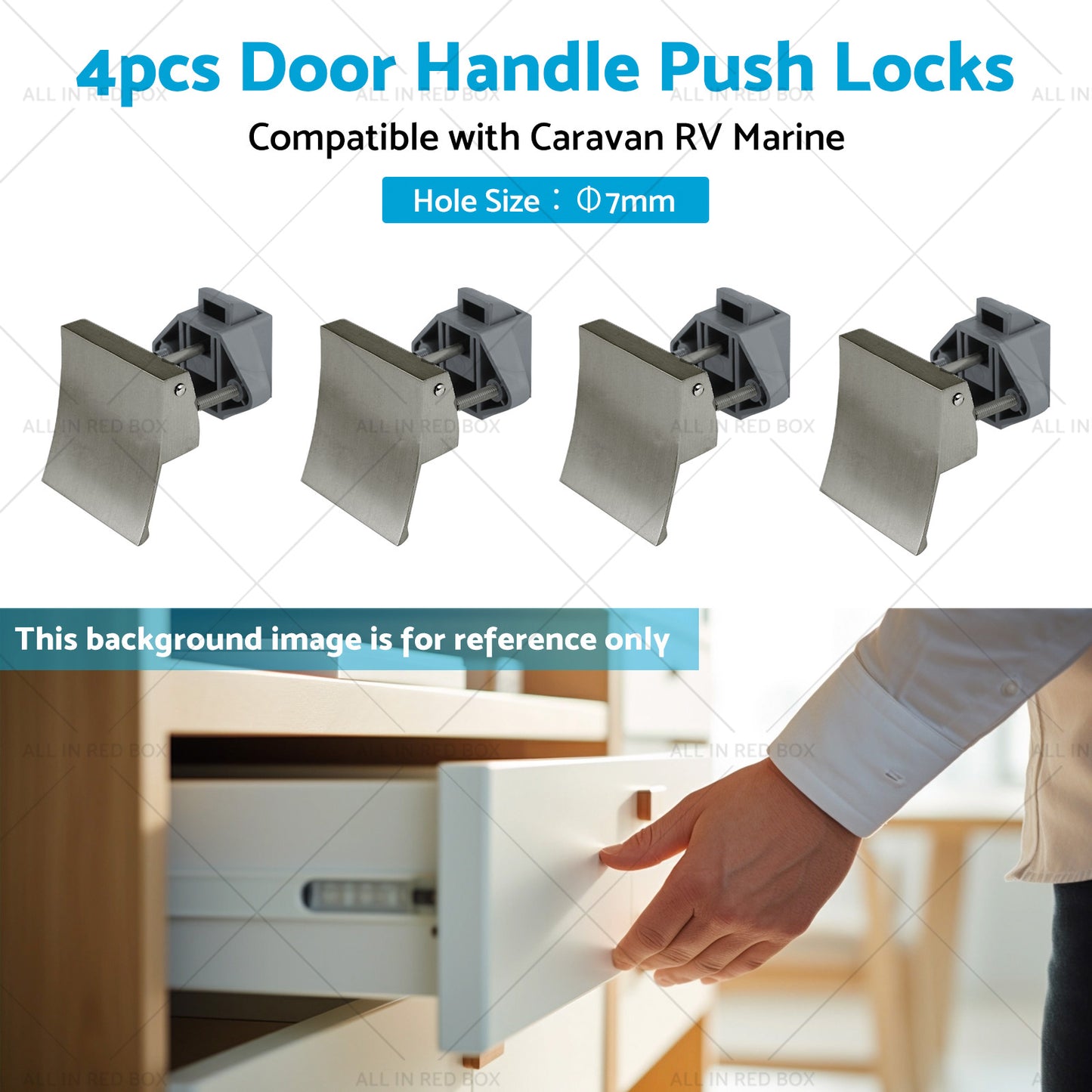 4PCS Square Shape Handle Push Locks Suitable for Caravan RV Marine Latch Knob