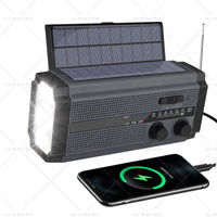 Solar Hand Crank Radio Emergency Weather 5000mAh Power Bank Flash Light Black