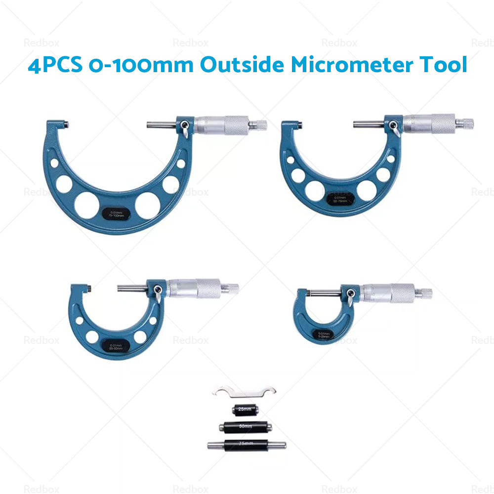 4pcs 0-100mm Outside Micrometer Machinist Tool Set Carbide 0. 01mm