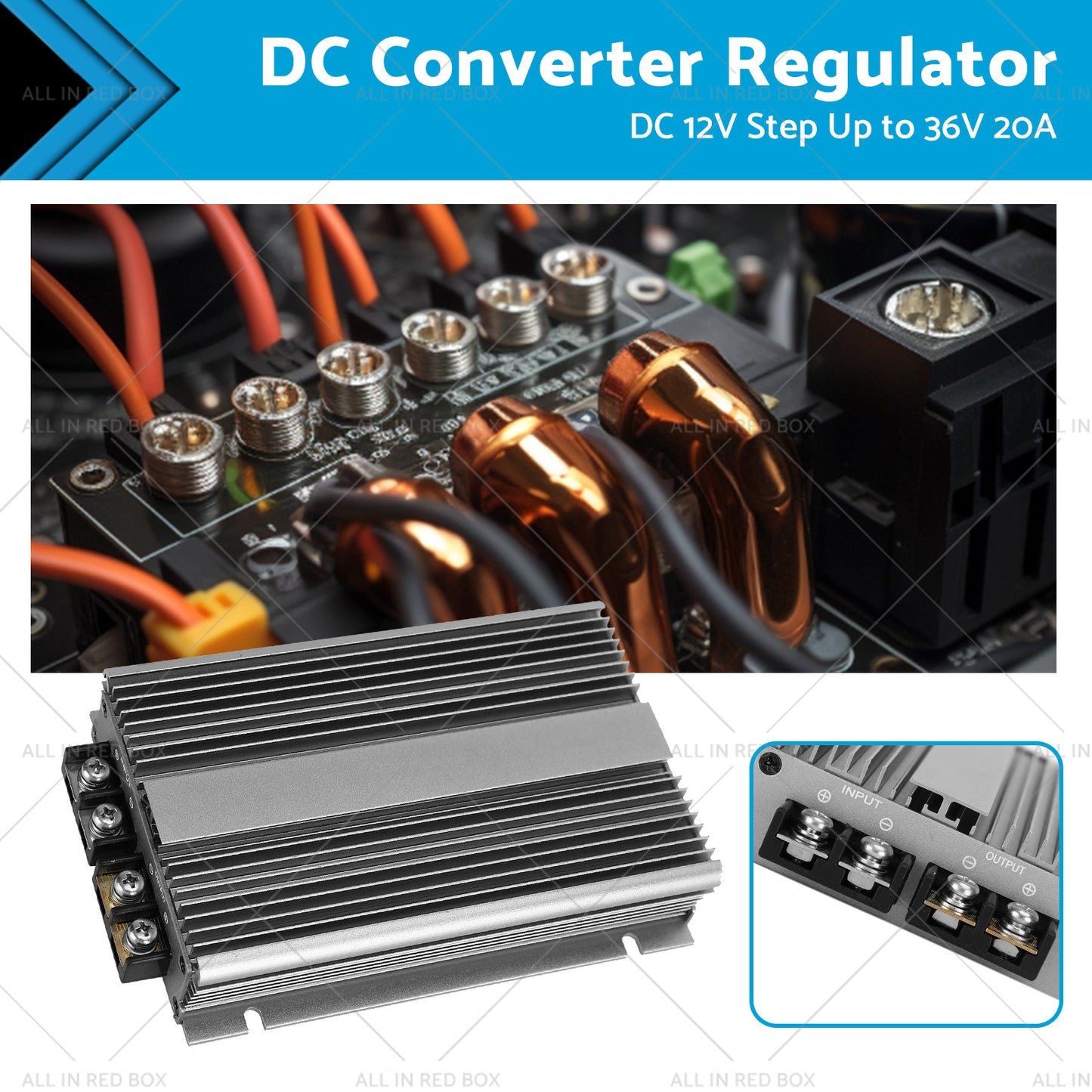 Waterproof DC-DC 12V Step Up to 36V 20A Converter Regulator Car Power Supply