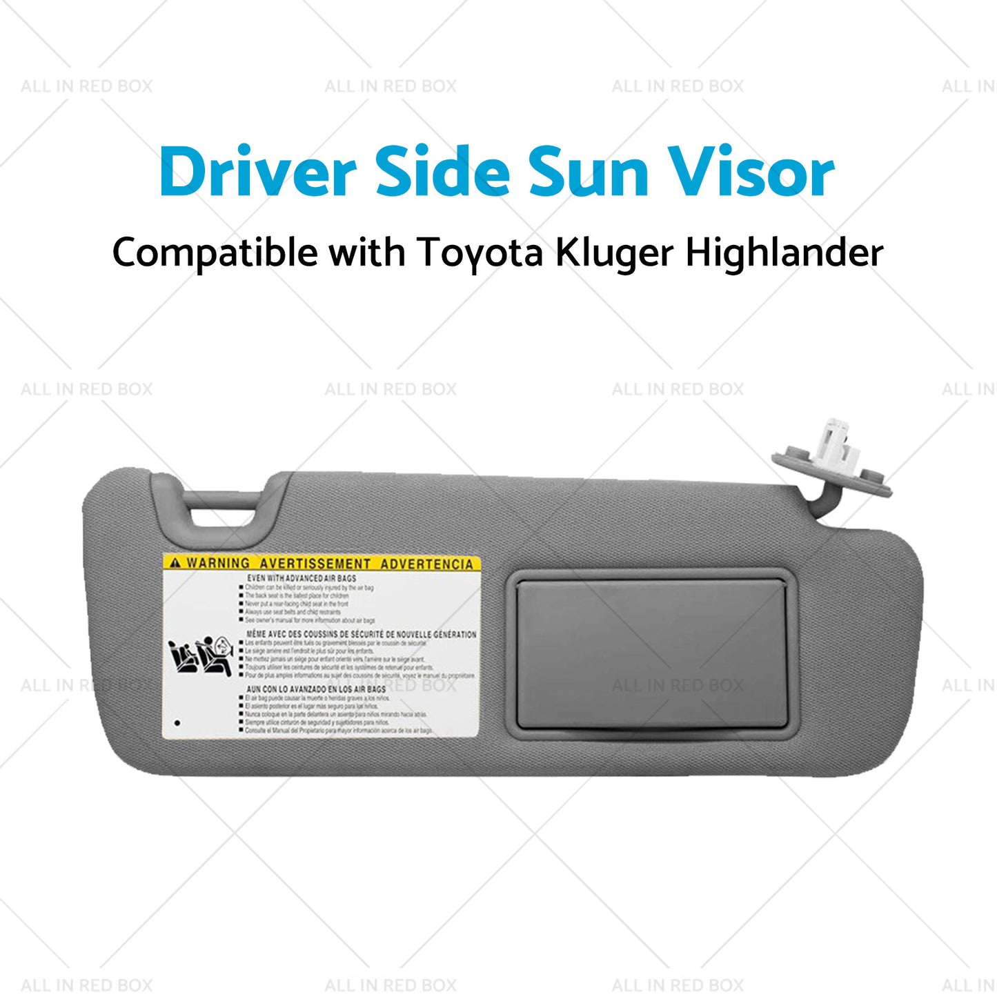 Right Driver Side Sun Visor W  Vanity Light SuitableFor Toyota Kluger 14-19 Gray