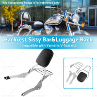 Chrome Backrest Sissy Bar Luggage Rack Suitable for Yamaha Vstar 400 650 98-18