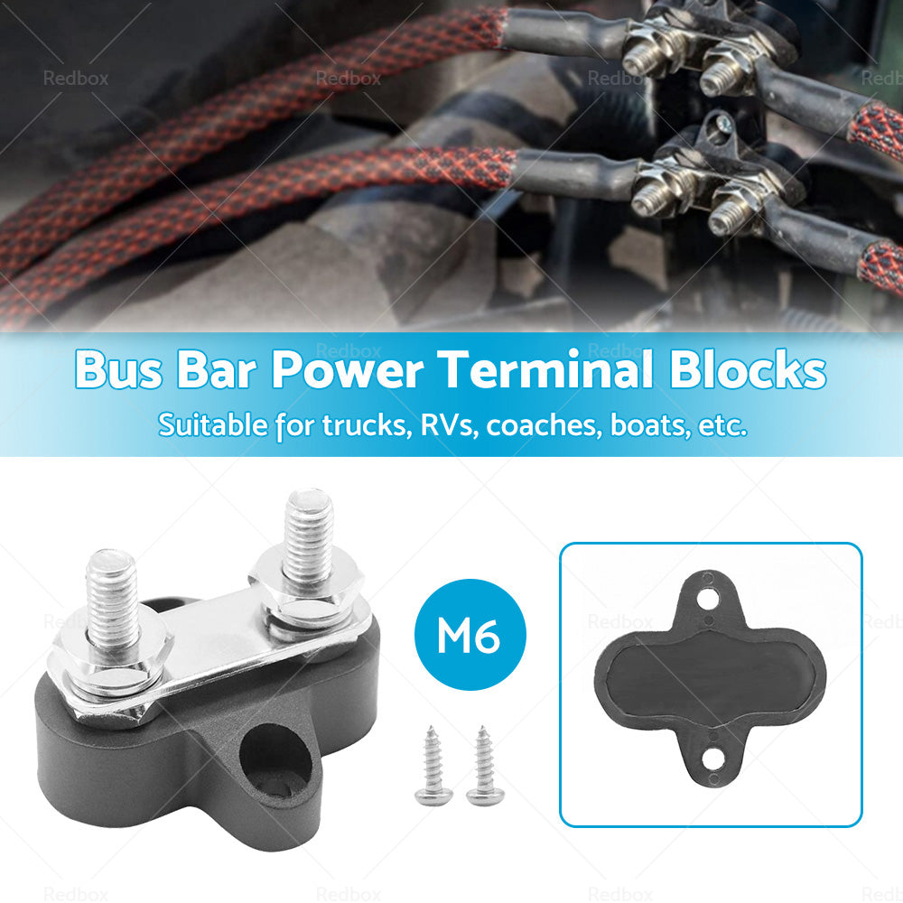 Bus Bar Terminal Block Heavy Duty Dual M6 Power Distribution Stud Black