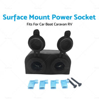 12V-24V DOUBLE SURFACE MOUNT DUAL POWER SOCKET BLACK Cigarette Boat Caravan RV