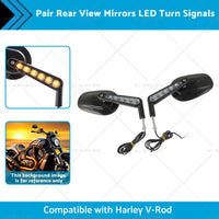 2x Rear View Mirrors LED Turn Signals Muscle Suitablefor Harley Davidson V-Rod