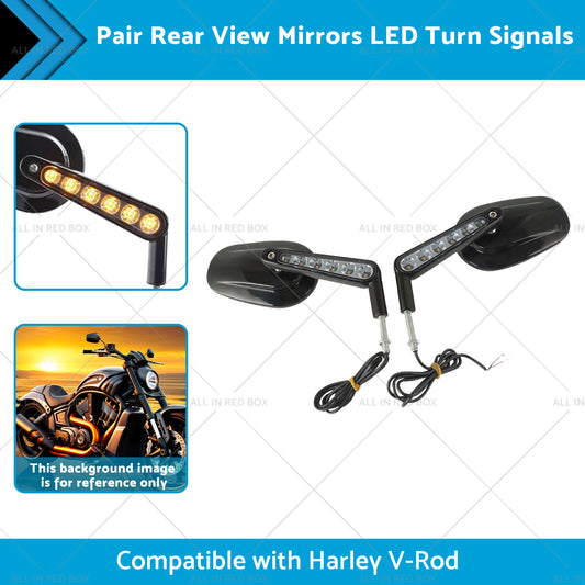 2x Rear View Mirrors LED Turn Signals Muscle Suitablefor Harley Davidson V-Rod