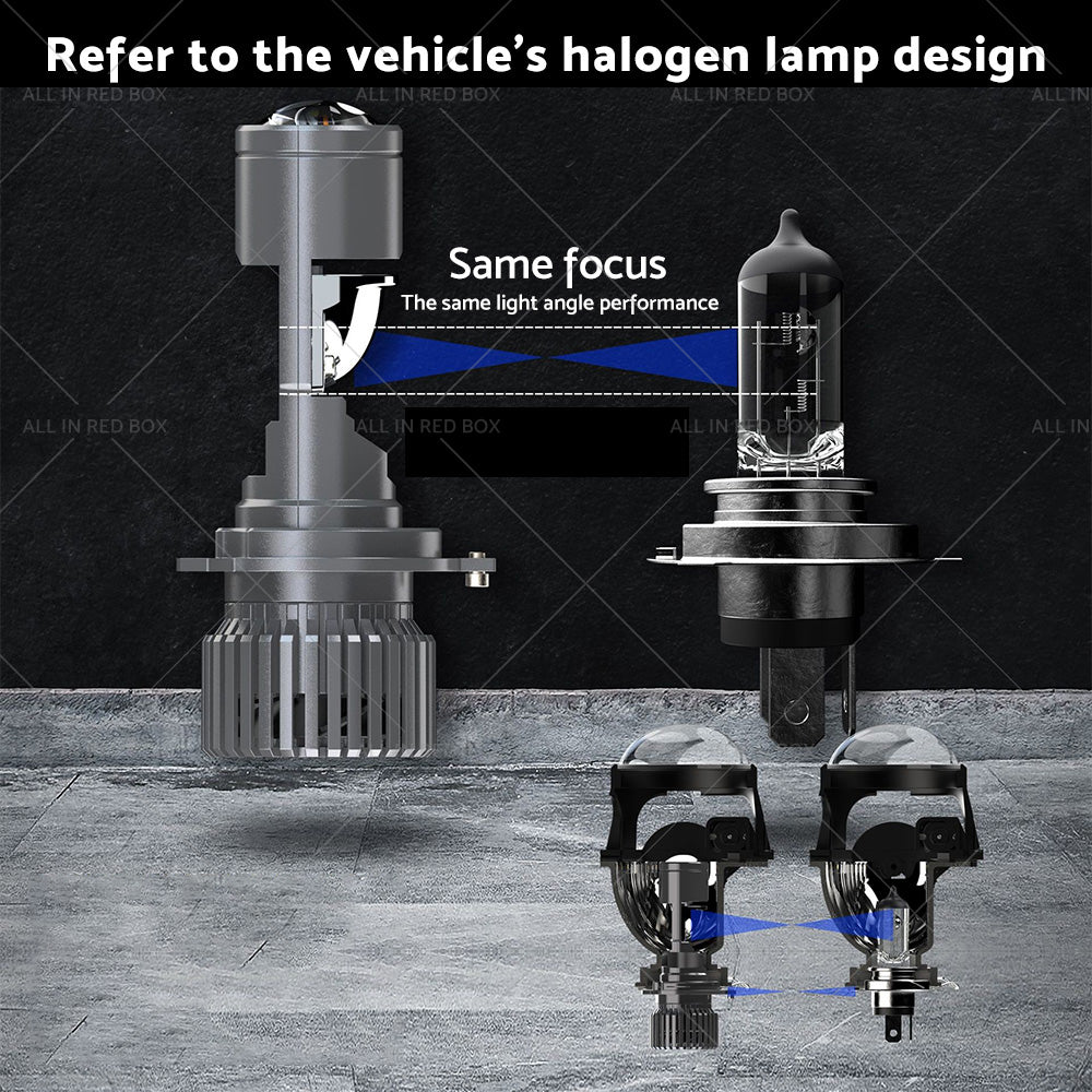 {{ Mini Bi-LED Projector Lens Headlight Globe Bulbs Hi Lo Retrofit RHD H4 9003 100W }} - Buy Car Parts Online at {{ Kaka Auto Parts }}.