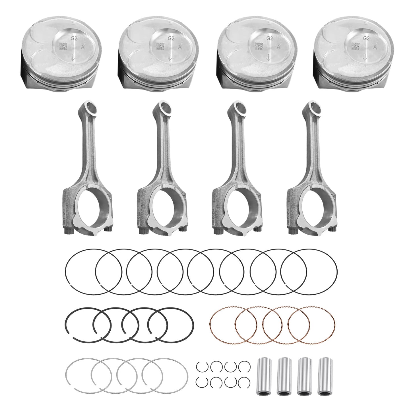 4x Piston & Rings Connecting Rod kit Suitable For Kia Soul Forte Koup 2.0L 14-18