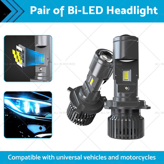 Mini Bi-LED Projector Lens Headlight Globe Bulbs Hi Lo Retrofit RHD H4 9003 100W
