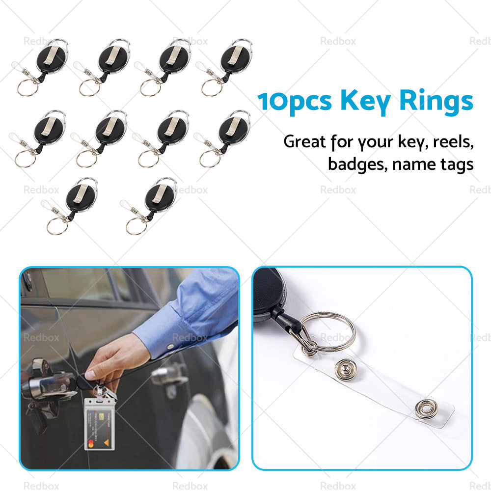 10X Key Rings Retractable Chain ID Pull Holder Reel Belt Clip Extend Recoil Oval