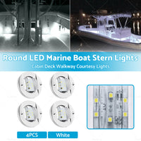 4X Round LED Marine Boat Cabin Deck Walkway Courtesy Lights White Stern Light