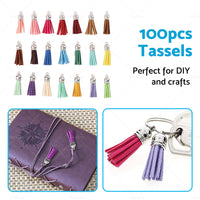 100PCS Key Chain Ring Tassels Pendants Bulk Leather Tassel Crafts Jewelry Making