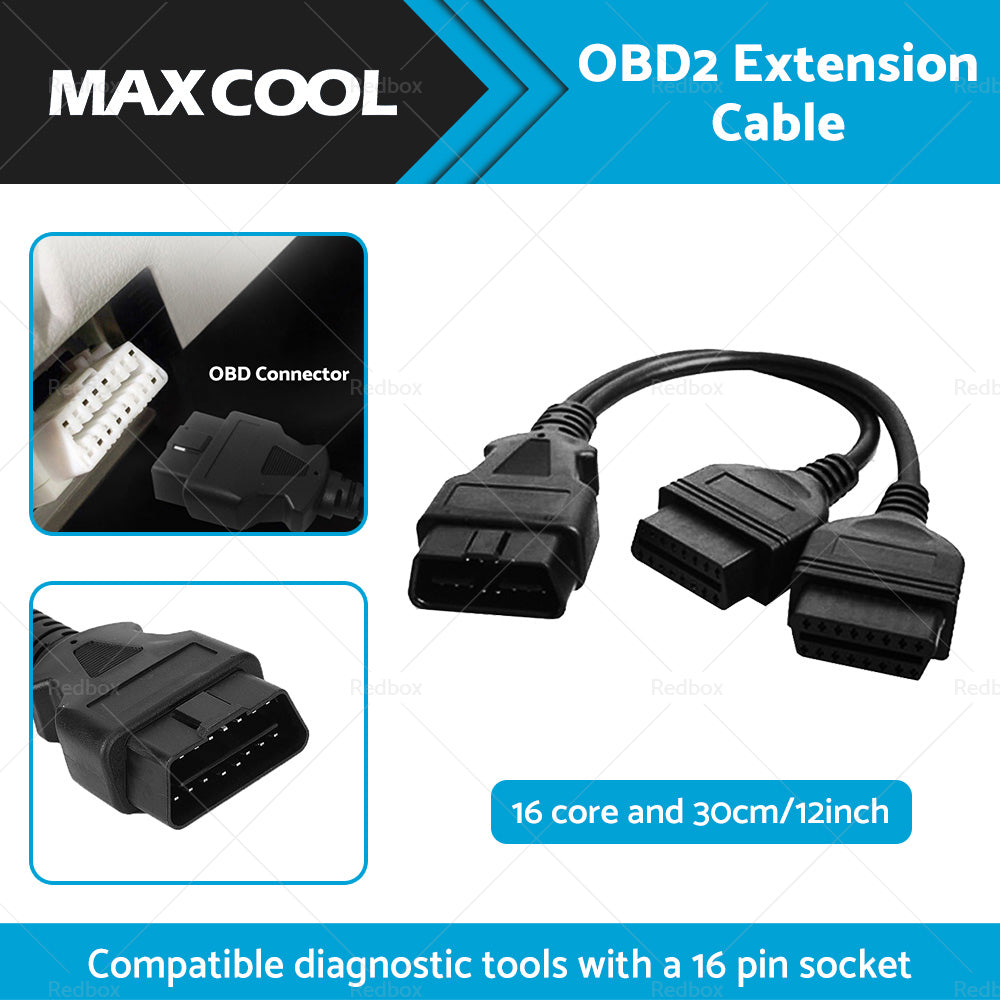 OBD2 16 Pin Splitter Extension Cable Male to Dual Female 12inch  or  30cm Y Lead