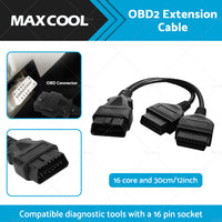 OBD2 16 Pin Splitter Extension Cable Male to Dual Female 12inch  or  30cm Y Lead