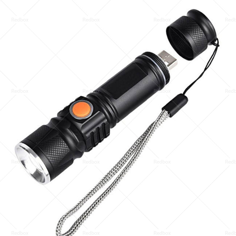 1pcs Black USB Rechargeable LED Flashlight Waterproof Torch Outdoor