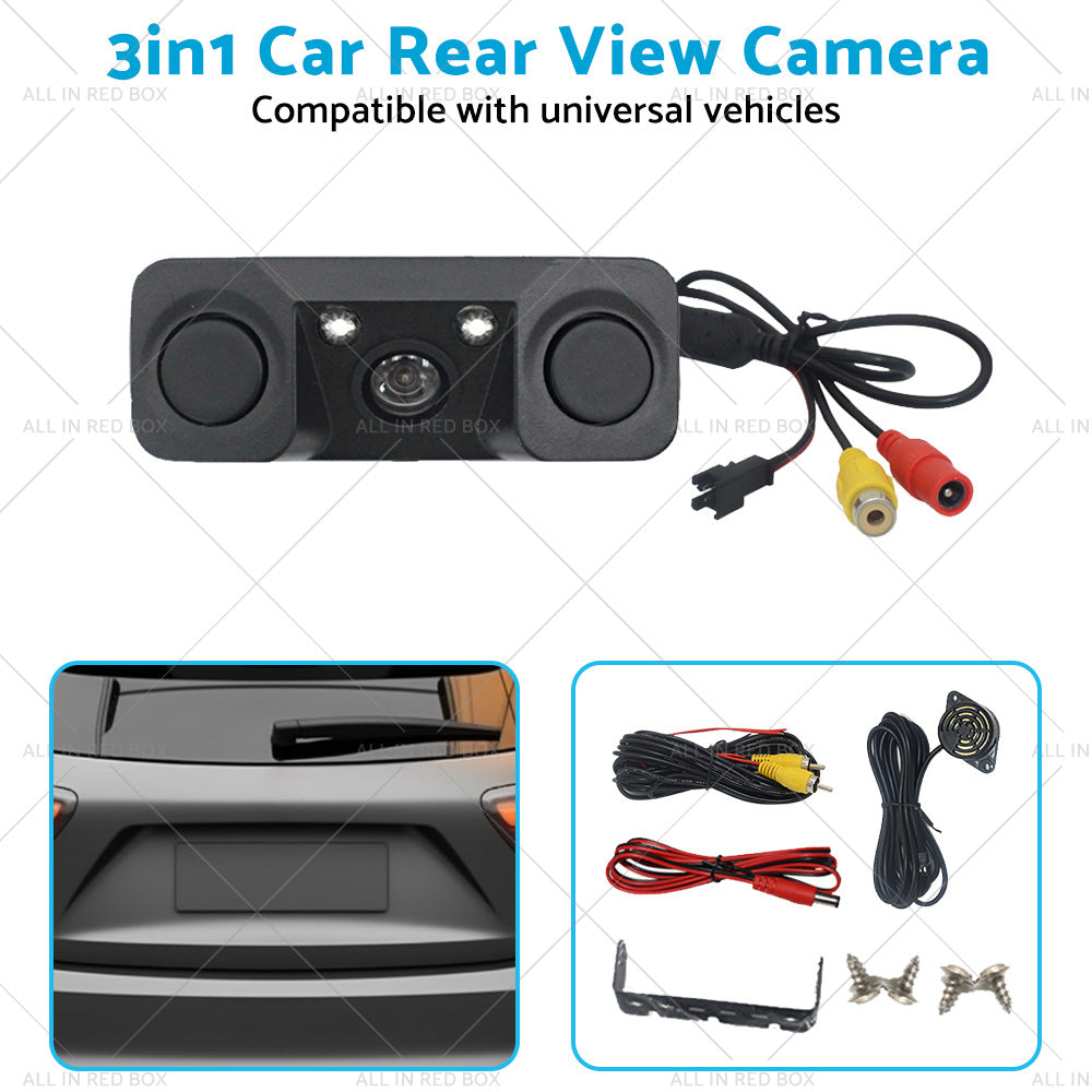 3in1 170¡ã Car Reverse Rear View Camera w  Backup Radar Parking Sensor Universal