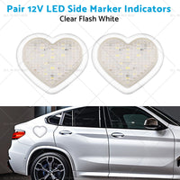 {{ Heart Pair 12V LED Side Marker Indicators Clear Flash White }} - Buy Car Parts Online at {{ Kaka Auto Parts }}.