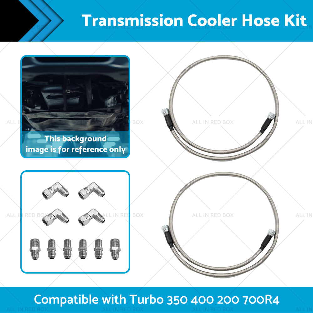 Stainless Steel Braided Transmission Cooler Hose Fitting Kit For 700R4 TH350 400